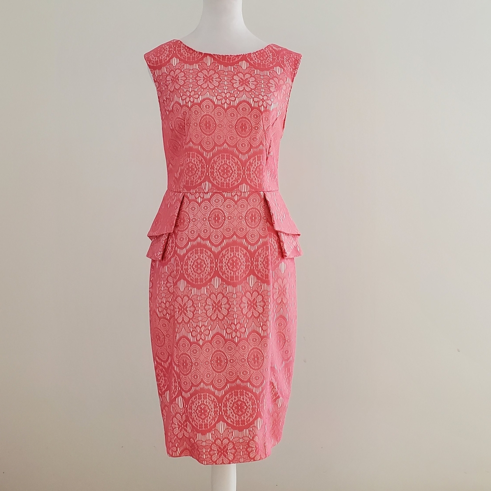 Pretty In Pink Knit Lace Fitted Summer Dress Lightweight Dressy